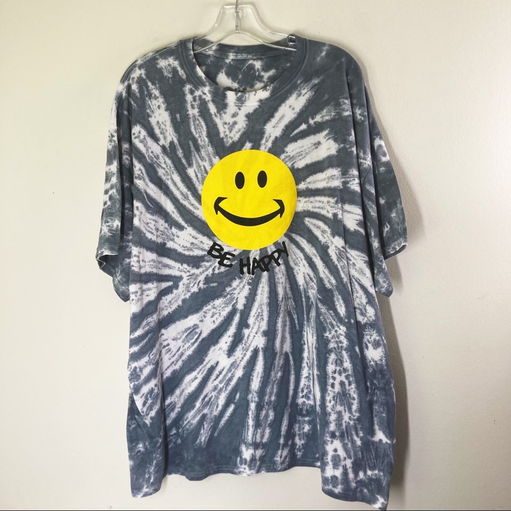BE HAPPY smiley face tie-dye Tee Shirt Size 2XL EUC